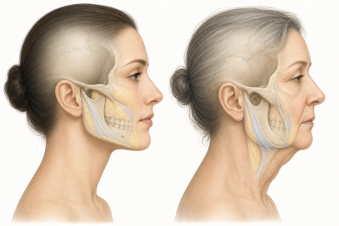 Text-free editorial comparison of facial support in younger and later adulthood
