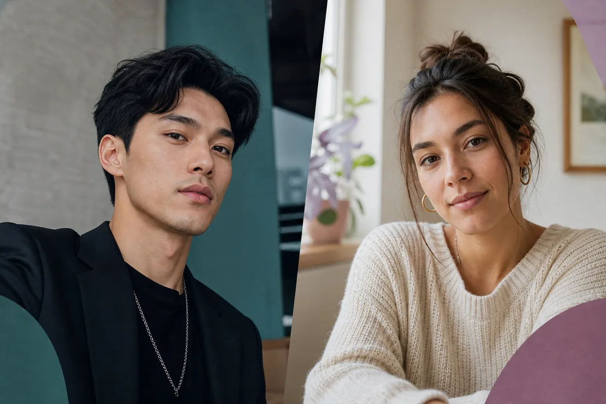 Editorial comparison of two adults photographed with contrasting styling and lighting